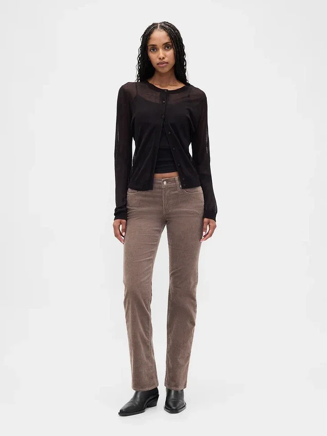 Pantalon droit slim en velours côtelé taille basse style années 90