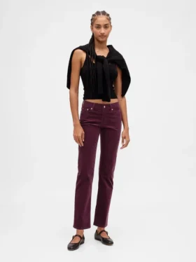 Pantalon droit slim en velours côtelé taille basse style années 90