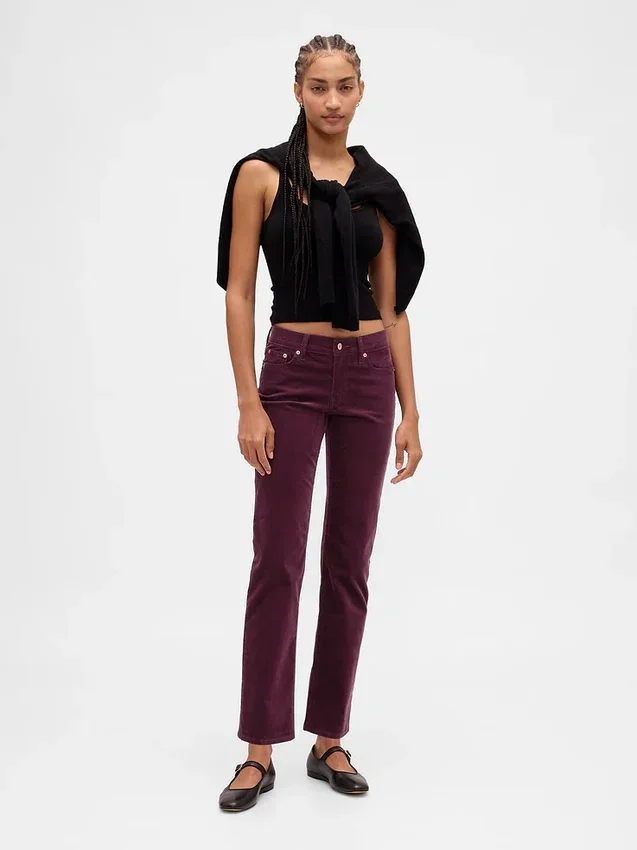 Pantalon droit slim en velours côtelé taille basse style années 90