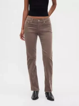 Pantalon droit slim en velours côtelé taille basse style années 90