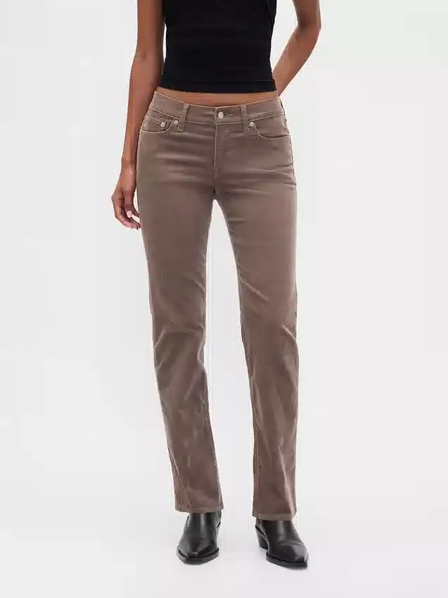 Pantalon droit slim en velours côtelé taille basse style années 90