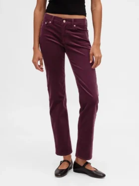Pantalon droit slim en velours côtelé taille basse style années 90