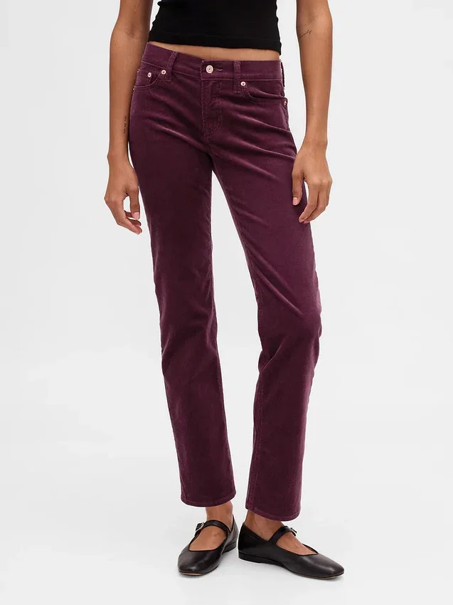 Pantalon droit slim en velours côtelé taille basse style années 90