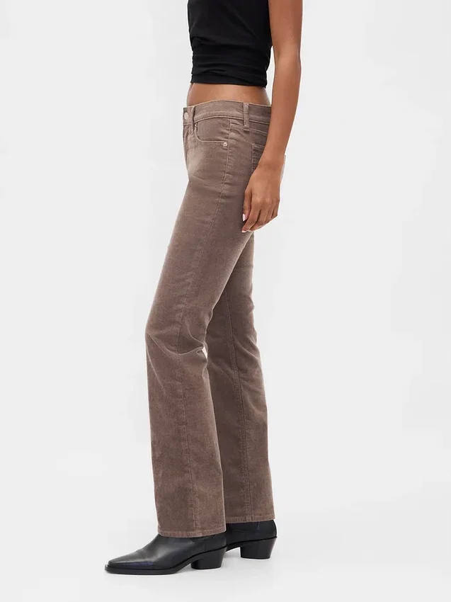 Pantalon droit slim en velours côtelé taille basse style années 90