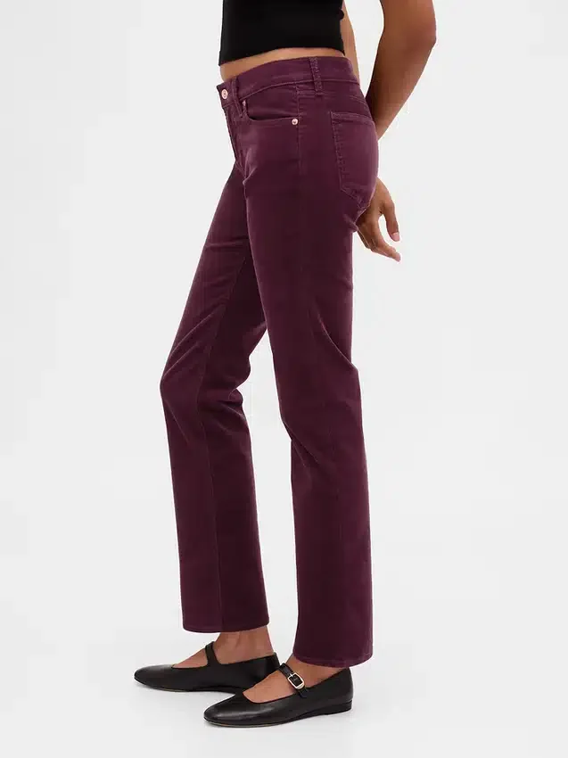 Pantalon droit slim en velours côtelé taille basse style années 90