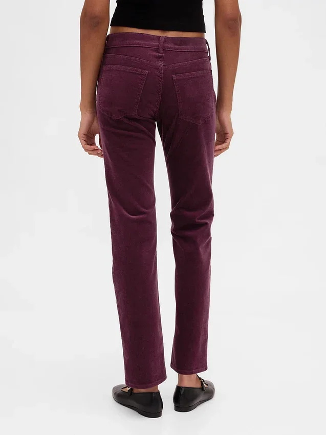 Pantalon droit slim en velours côtelé taille basse style années 90