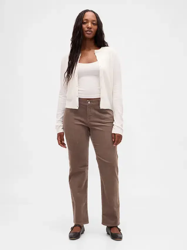 Pantalon droit slim en velours côtelé taille basse style années 90