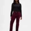 Pantalon droit slim en velours côtelé taille basse style années 90