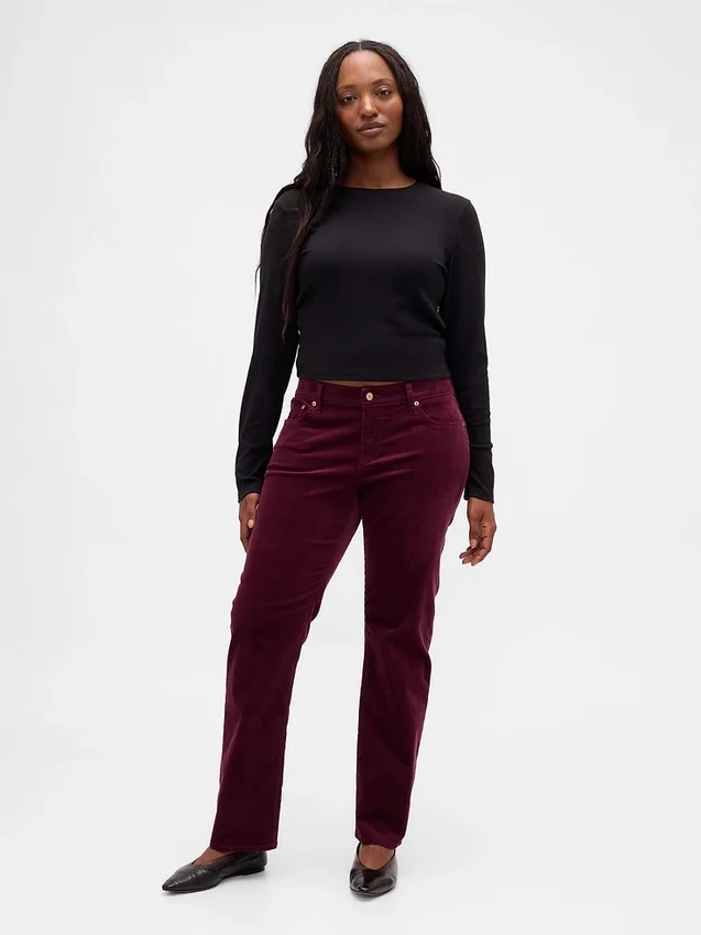 Pantalon droit slim en velours côtelé taille basse style années 90