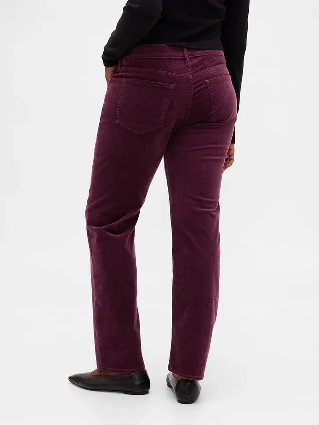 Pantalon droit slim en velours côtelé taille basse style années 90