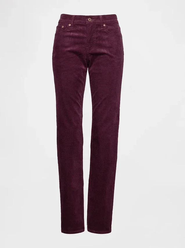 Pantalon droit slim en velours côtelé taille basse style années 90
