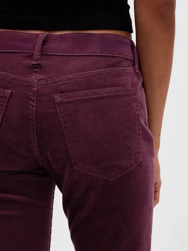 Pantalon droit slim en velours côtelé taille basse style années 90