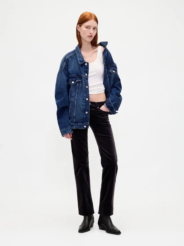 Pantalon droit slim en velours taille basse style années 90