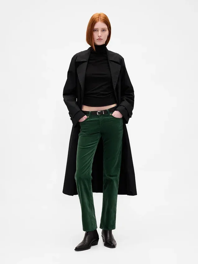 Pantalon droit slim en velours taille basse style années 90