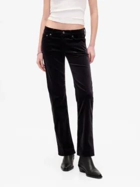 Pantalon droit slim en velours taille basse style années 90