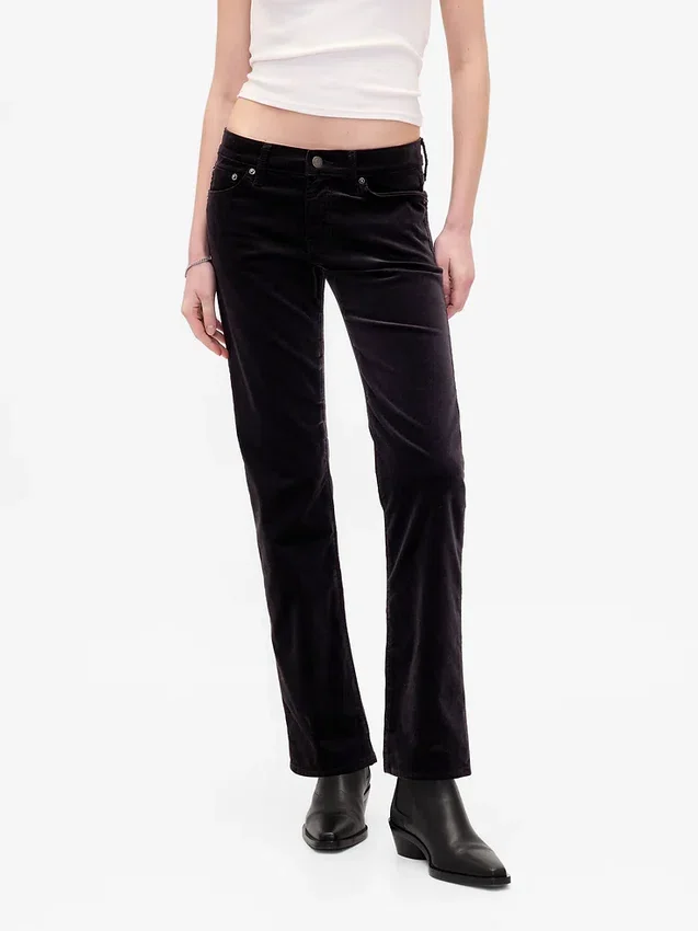 Pantalon droit slim en velours taille basse style années 90