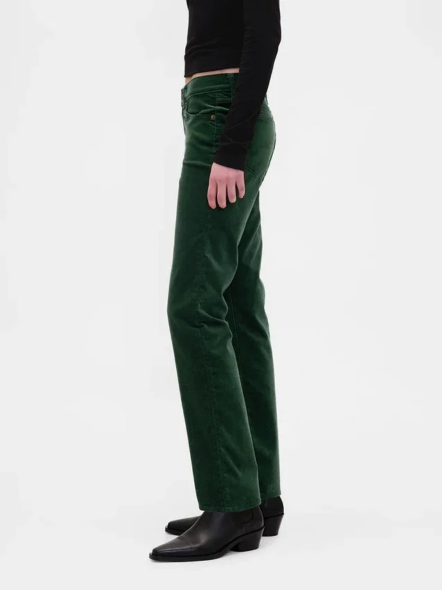 Pantalon droit slim en velours taille basse style années 90