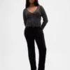 Pantalon droit slim en velours taille basse style années 90
