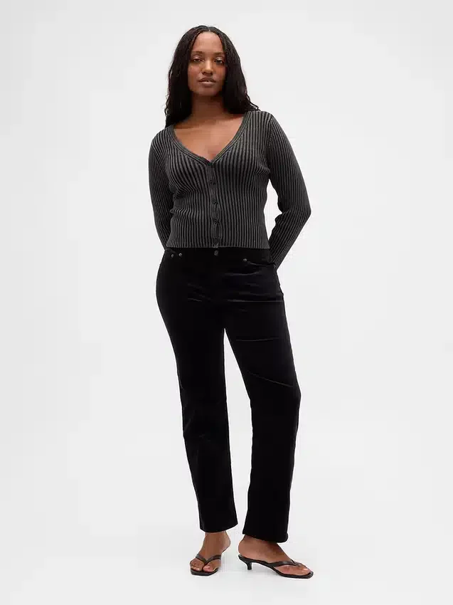 Pantalon droit slim en velours taille basse style années 90