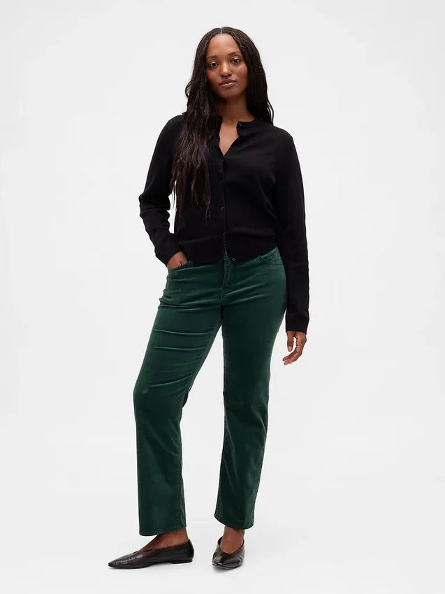 Pantalon droit slim en velours taille basse style années 90
