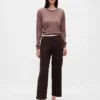 Pantalon droit à taille haute en sergé, longueur cheville
