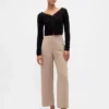 Pantalon droit à taille haute en sergé, longueur cheville