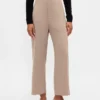 Pantalon droit à taille haute en sergé, longueur cheville