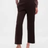 Pantalon droit à taille haute en sergé, longueur cheville