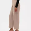 Pantalon droit à taille haute en sergé, longueur cheville