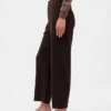 Pantalon droit à taille haute en sergé, longueur cheville