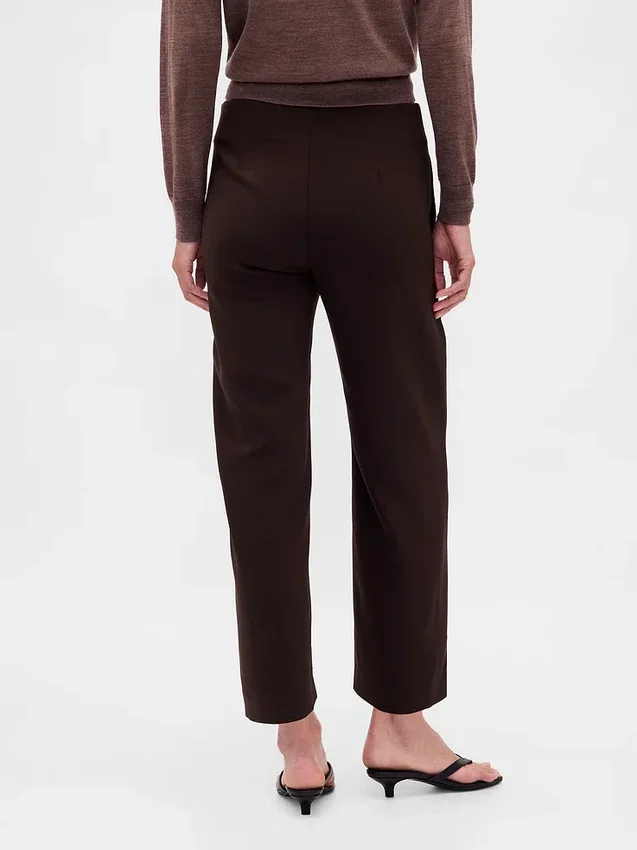 Pantalon droit à taille haute en sergé, longueur cheville