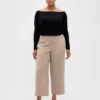 Pantalon droit à taille haute en sergé, longueur cheville
