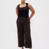 Pantalon droit à taille haute en sergé, longueur cheville