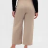Pantalon droit à taille haute en sergé, longueur cheville