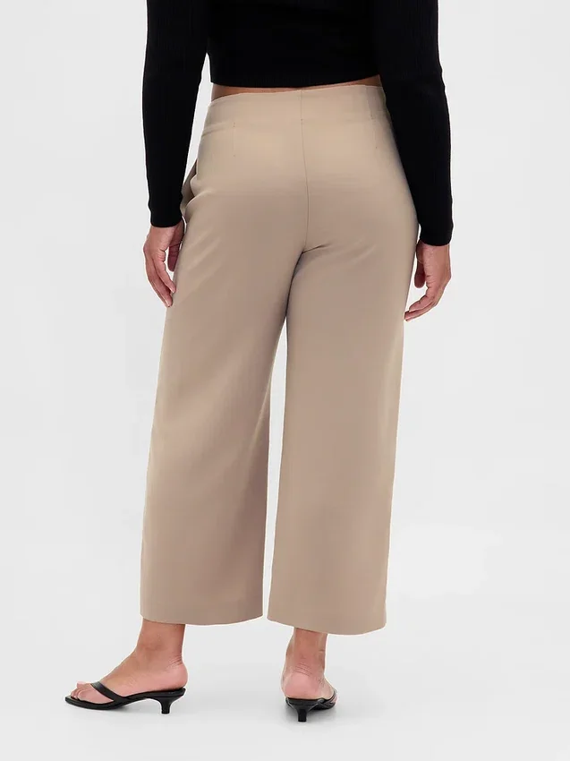 Pantalon droit à taille haute en sergé, longueur cheville