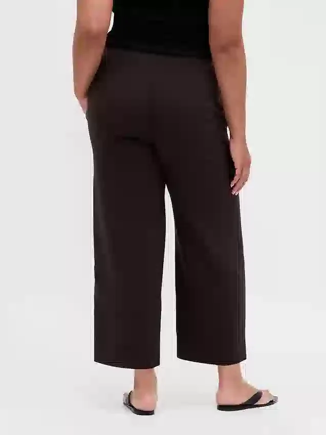 Pantalon droit à taille haute en sergé, longueur cheville