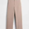 Pantalon droit à taille haute en sergé, longueur cheville