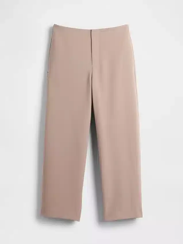 Pantalon droit à taille haute en sergé, longueur cheville
