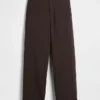 Pantalon droit à taille haute en sergé, longueur cheville