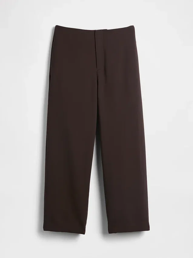 Pantalon droit à taille haute en sergé, longueur cheville