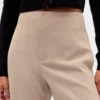 Pantalon droit à taille haute en sergé, longueur cheville