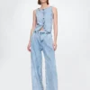 Pantalon en denim plissé ultra-doux à taille haute 365