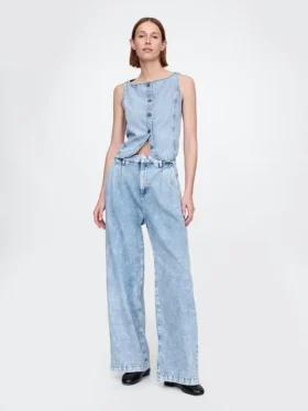 Pantalon en denim plissé ultra-doux à taille haute 365