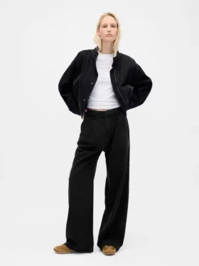 Pantalon en denim plissé ultra-doux à taille haute 365
