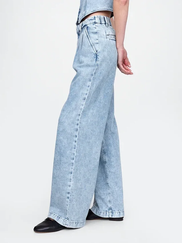 Pantalon en denim plissé ultra-doux à taille haute 365