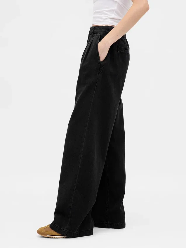 Pantalon en denim plissé ultra-doux à taille haute 365