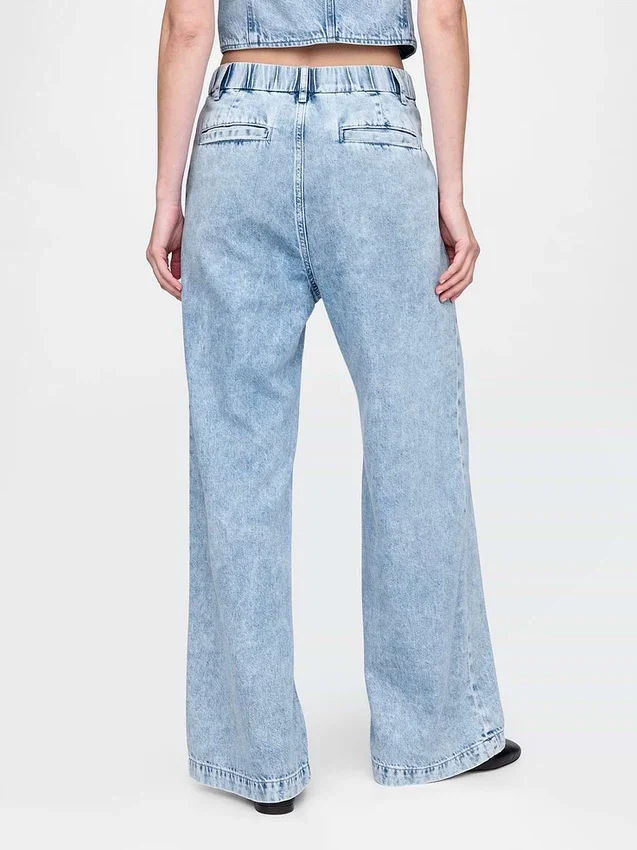 Pantalon en denim plissé ultra-doux à taille haute 365