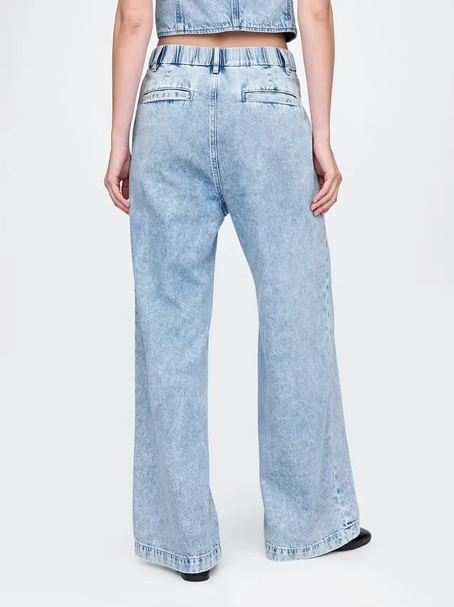 Pantalon en denim plissé ultra-doux à taille haute 365
