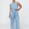 Pantalon en denim plissé ultra-doux à taille haute 365