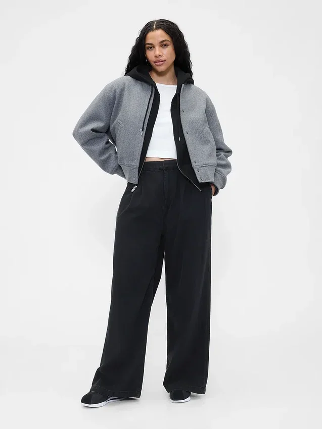 Pantalon en denim plissé ultra-doux à taille haute 365